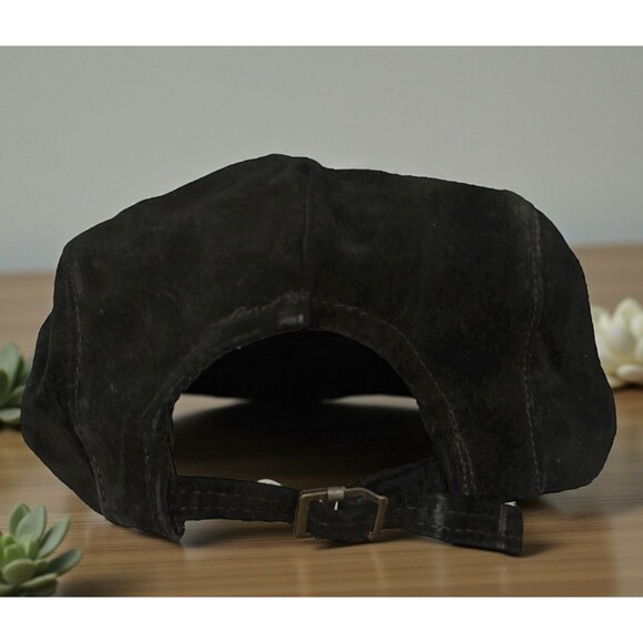 Vintage Pig Suede Cap Hat Newsboy Cabbie Black Snap Adjustable Buckle Union Made - Picture 2 of 6